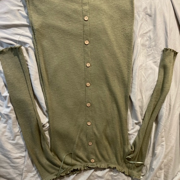 Sage green Knit lettuce cut dress - Picture 4 of 6